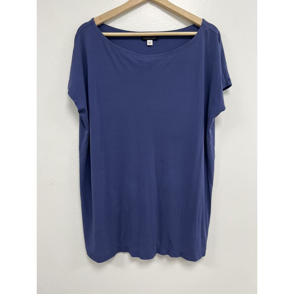 EILEEN FISHER Women Interlock Scoop Neck Sleep Tee Silk Navy Small A001922 - Picture 2 of 7